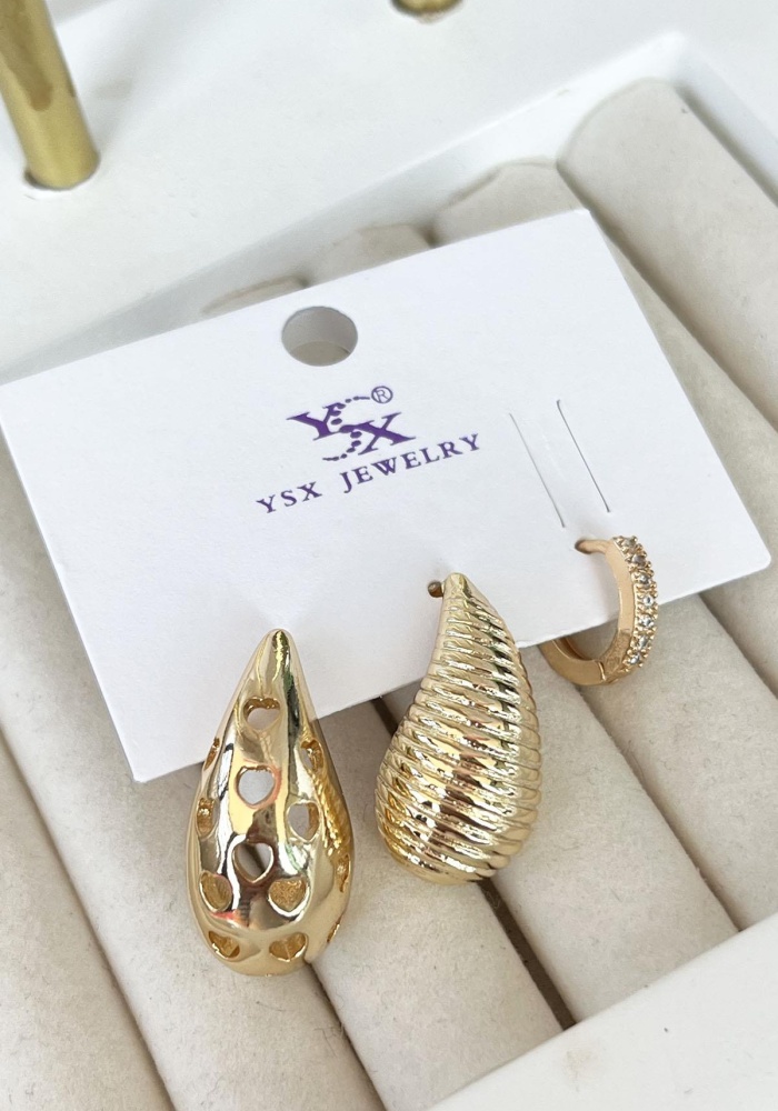 Altın Renk Bottega Detaylı VİP 3lü YSX Küpe Set