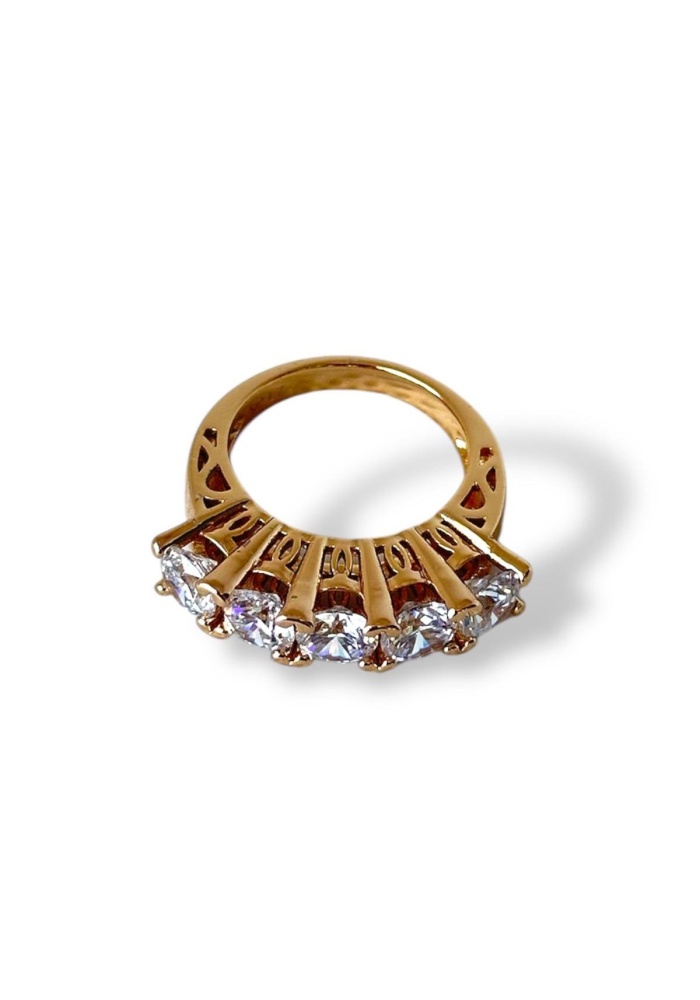 Altın Renk Beştaş Detaylı Çelik Xuping Yüzük (7 Numara)