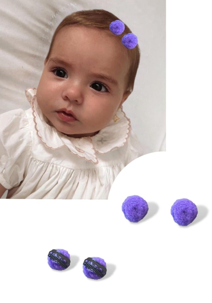 2li Mor Renk Ponponlu Saçsız Bebek Tokası