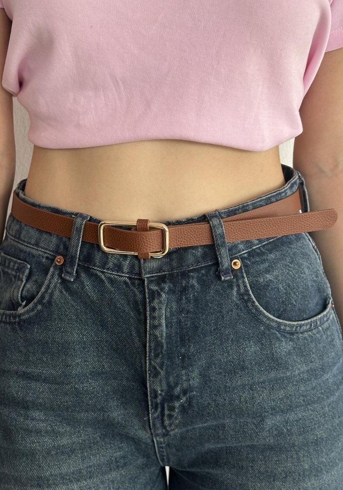 Kahve Renk Deri Detaylı Kadın Kemer