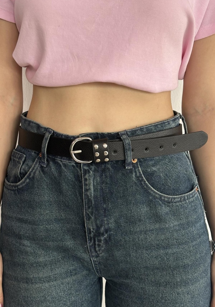 Siyah Renk Deri Detaylı Kadın Kemer