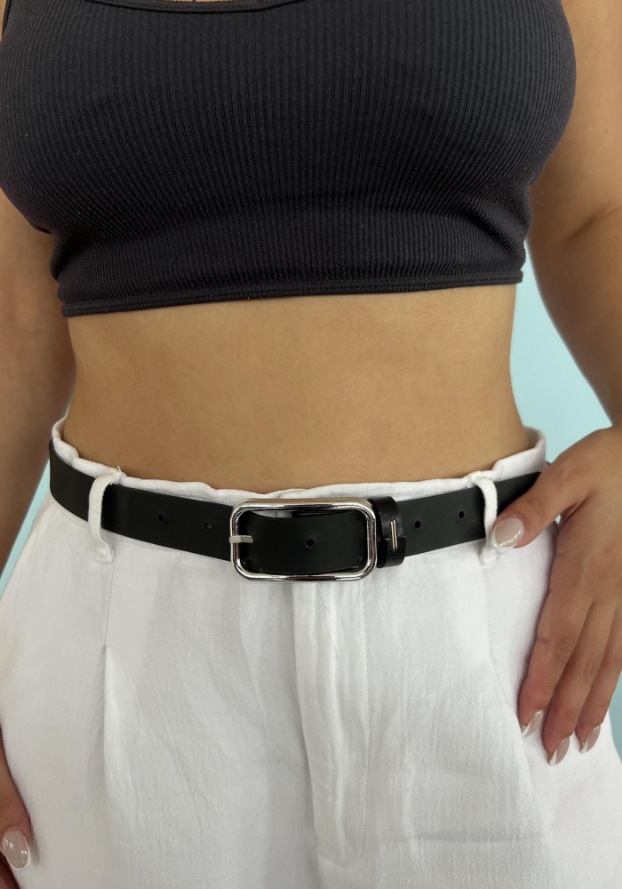 Gümüş Renk Deri Detaylı Kadın Kemer