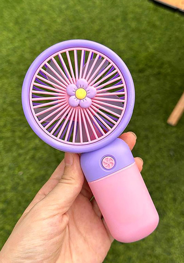 Pembe Renk Çiçek Figürlü Taşınabilir Şarjlı Telefon Tutacaklı El Fanı