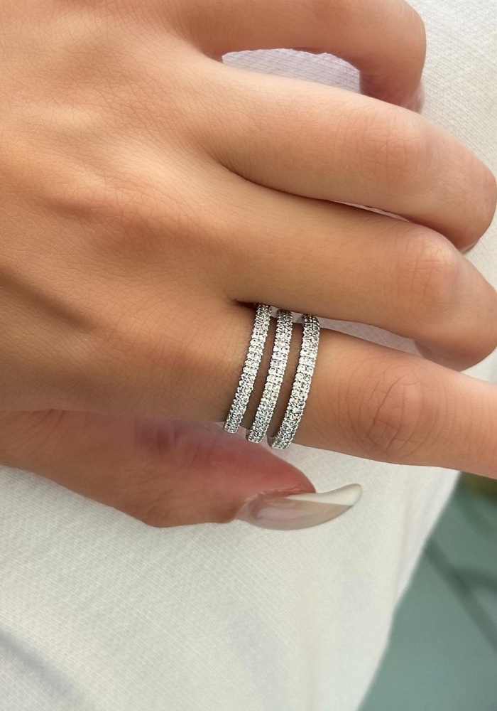 Gümüş Renk Taş Detaylı Ayarlanabilir Yüzük