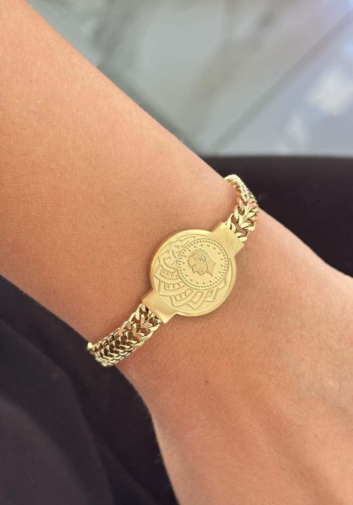 Altın Renk Çeyrek Detaylı Çelik Bileklik