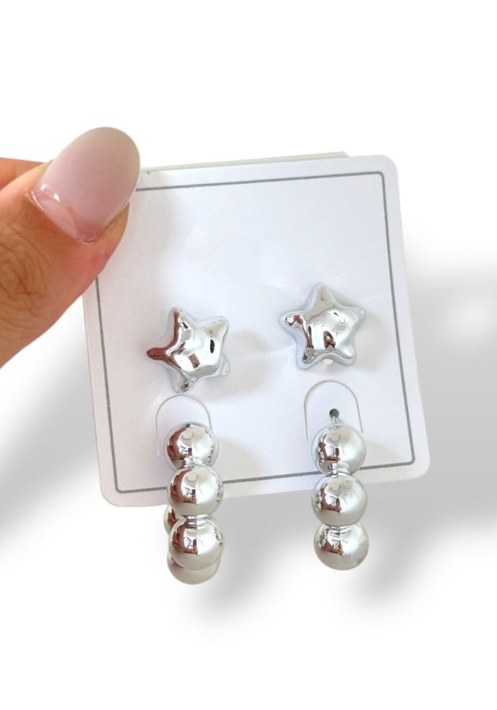 Gümüş Renk Karışık Figürlü Küpe Set