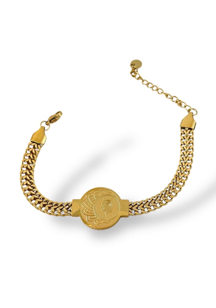 Altın Renk Çeyrek Detaylı Çelik Bileklik