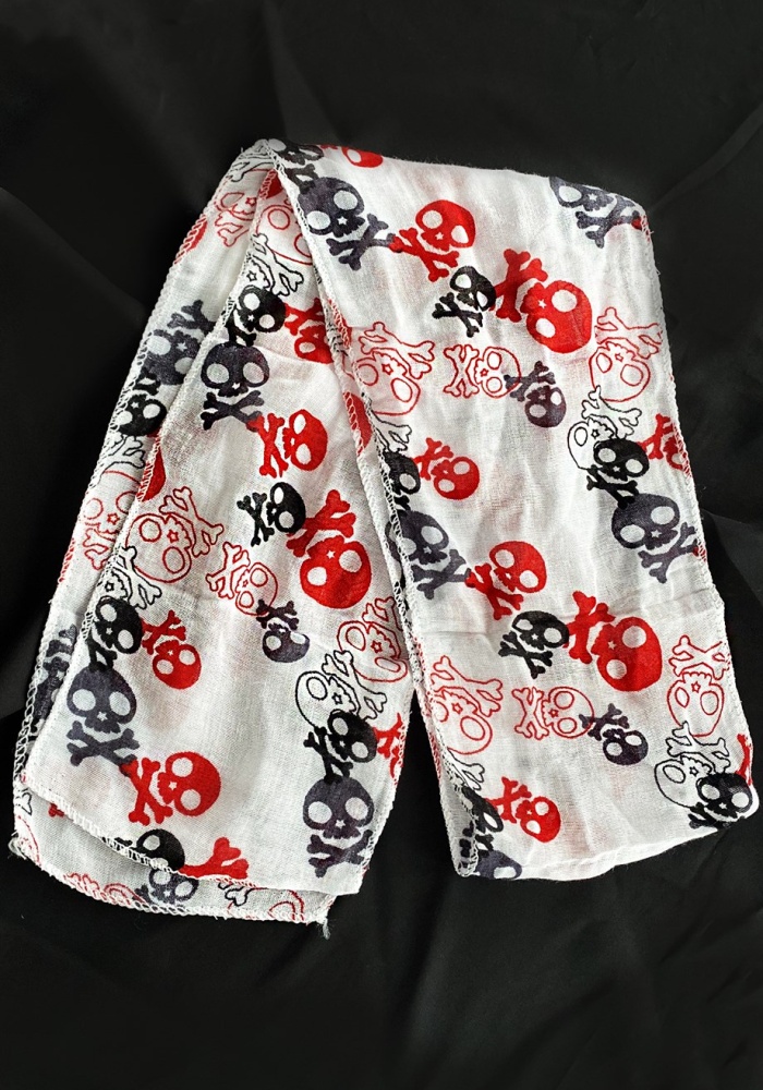 Beyaz Renk Kuru Kafa Desenli Unisex Fular