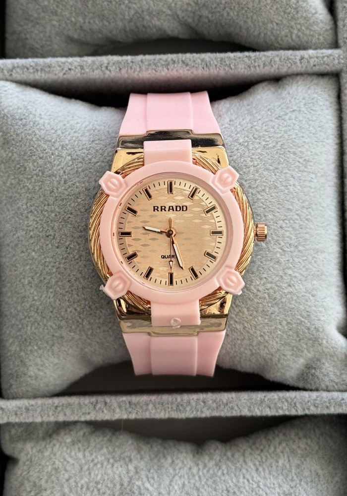 Pembe Renk Silikon Kordonlu Çelik Kadın Saat