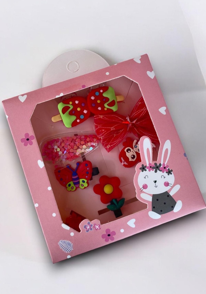 Kırmızı Renk Karışık Figürlü Toka Set