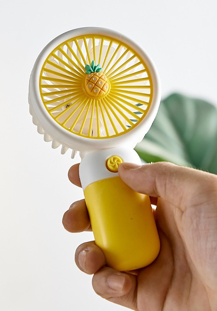 Sarı Ve Beyaz Renk Ananas Figürlü Taşınabilir Şarjlı Telefon Tutacaklı El Fanı