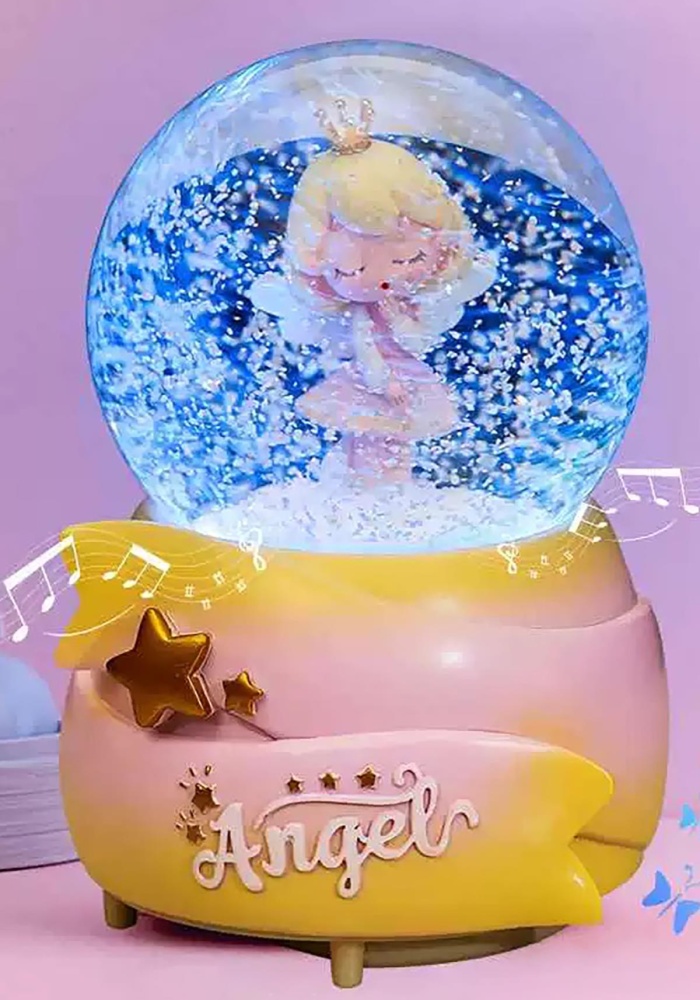 Sarı Ve Pembe Renk Kız Figürlü Müzikli Ve Işıklı Kar Küresi