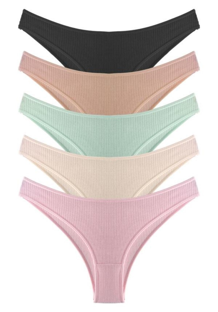 Kadın Pamuklu ve Likralı Fitilli Kaşkorse Brezilya Külot 5li Paket CH6170