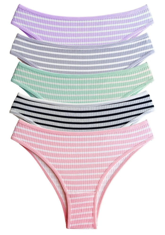 Kadın Pamuklu ve Likrali Fitilli Kaşkorse Çizgi Desenli Kadın Brezilya Külot CH6183