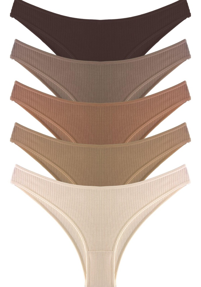 Kadın Pamuklu ve Likralı Fitilli Kaşkorse Brezilya Külot 5li Paket CH6170