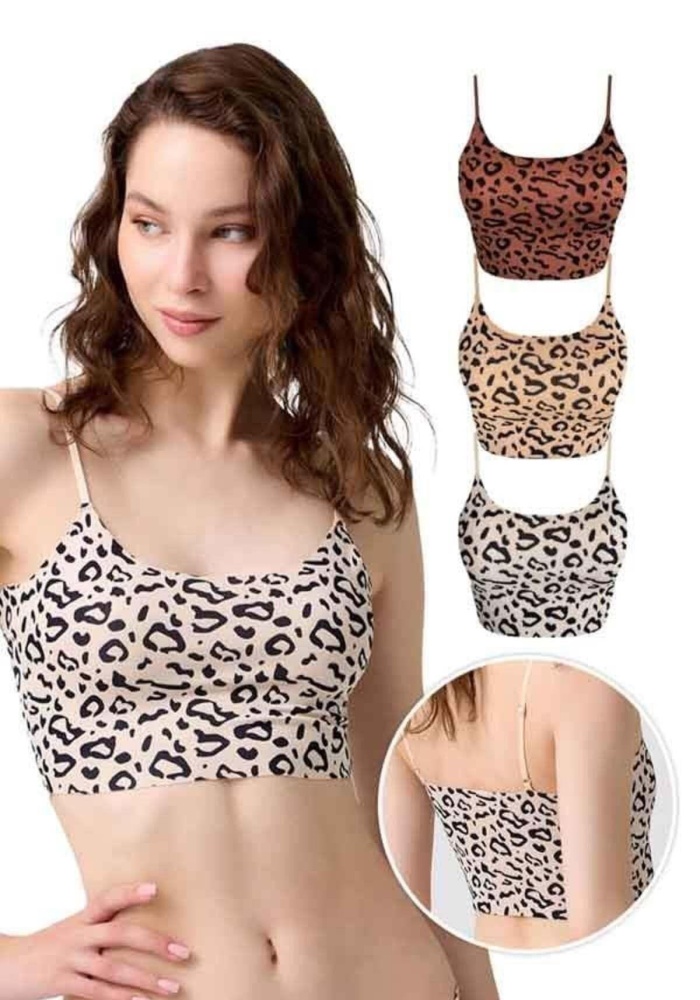 Desenli Lazer Kesim İnce Askılı Crop Top CH1760