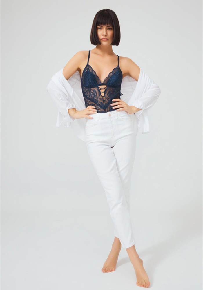 Çıtçıtlı Sırt Dekolteli Transparan Kaplı Dantelli Bodysuit CH1878