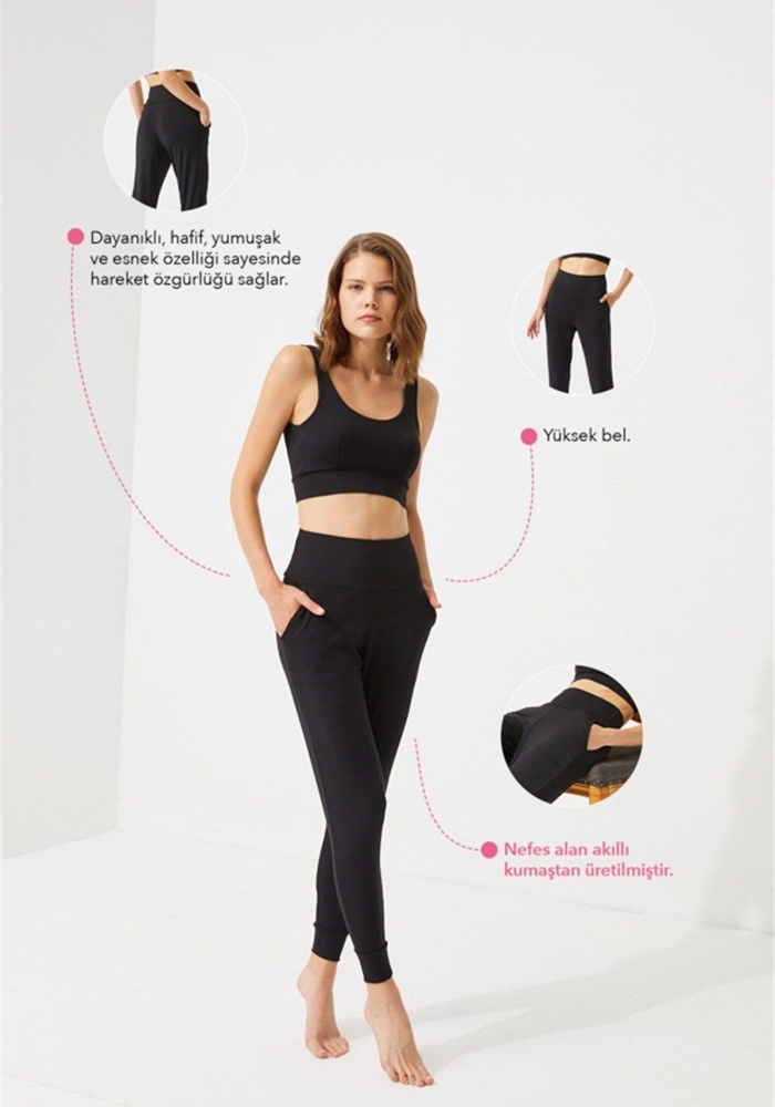 Yüksek Bel Toparlayıcı Çift Cepli Kadın Jogger Eşofman Altı CH1035