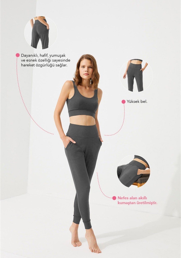Yüksek Bel Toparlayıcı Çift Cepli Kadın Jogger Eşofman Altı CH1035