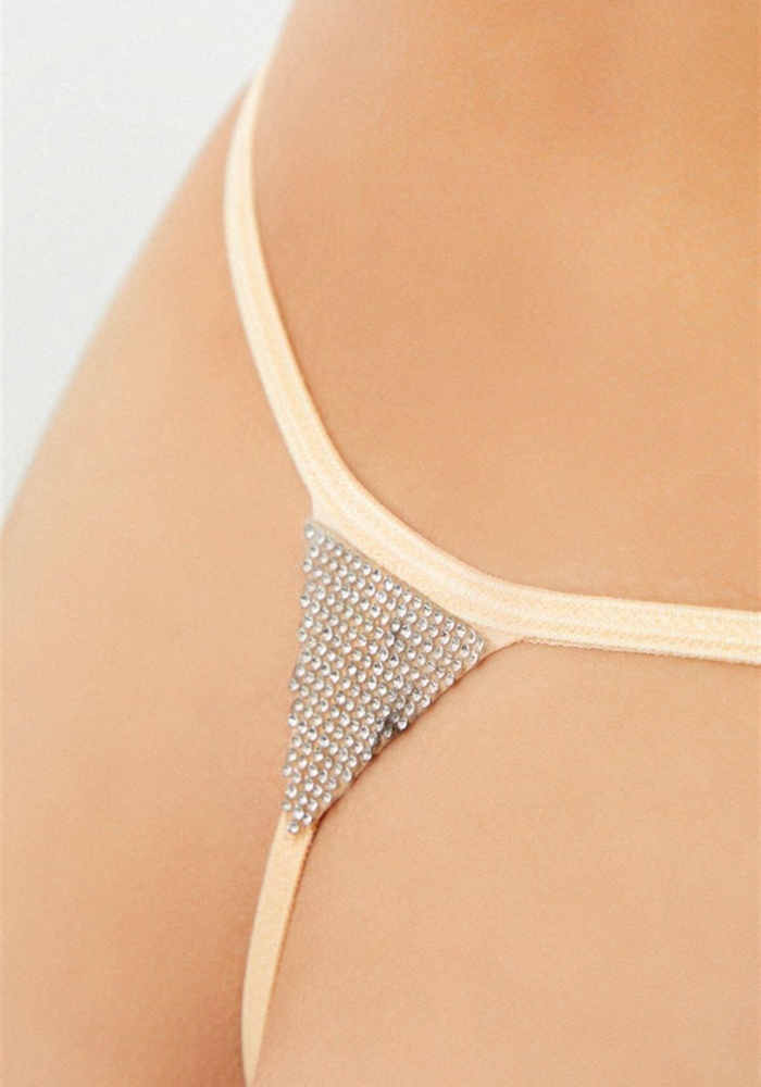 Mikro Saten Ön ve Arka Taş Detaylı Kadın String Külot CH6119