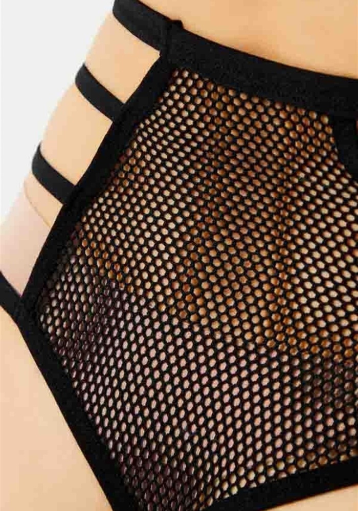 Transparan Fileli Taş ve Lastik Detaylı Yüksek Bel Kadın String Külot CH6123