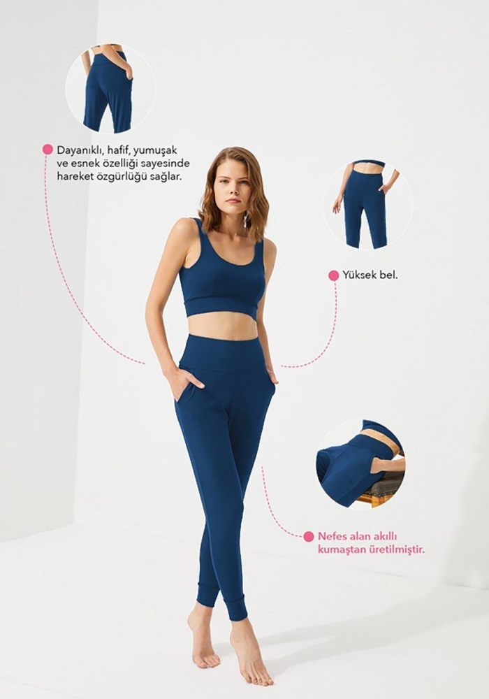 Yüksek Bel Toparlayıcı Çift Cepli Kadın Jogger Eşofman Altı CH1035