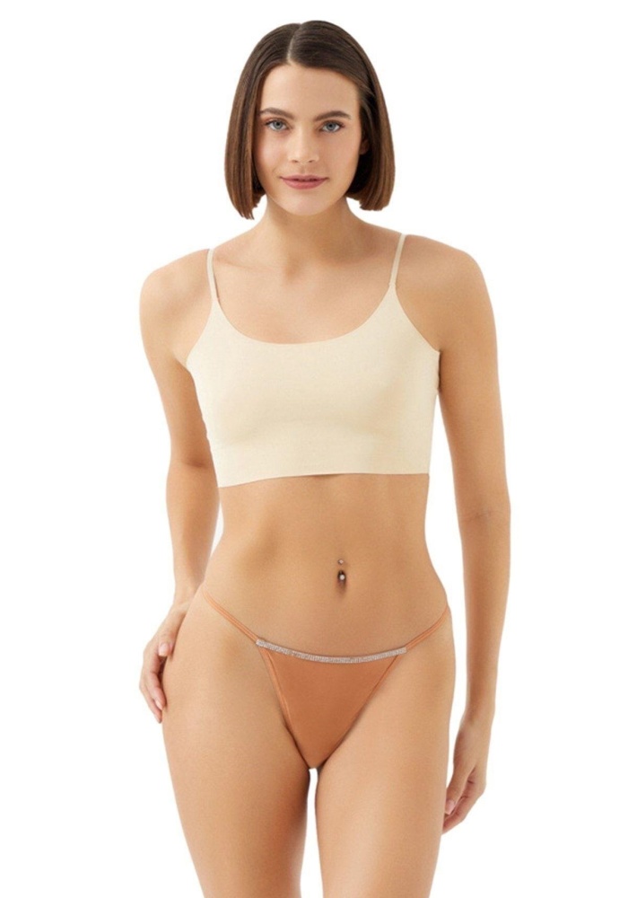 Mikro Saten Ön ve Arka Taş Detaylı Kadın String Külot CH6119