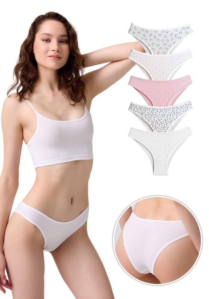 Kadın Pamuklu ve Likrali Fitilli Kaşkorse Desenli Kadın Brezilya Külot CH6181