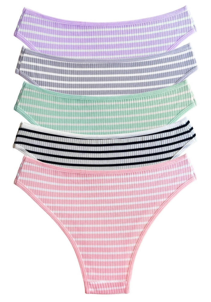 Kadın Pamuklu ve Likrali Fitilli Kaşkorse Çizgi Desenli Kadın Brezilya Külot CH6183