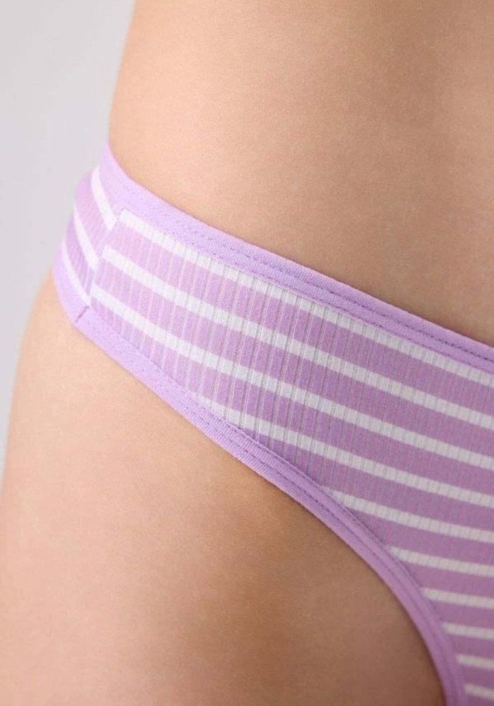 Kadın Pamuklu ve Likrali Fitilli Kaşkorse Çizgi Desenli Kadın Brezilya Külot CH6183