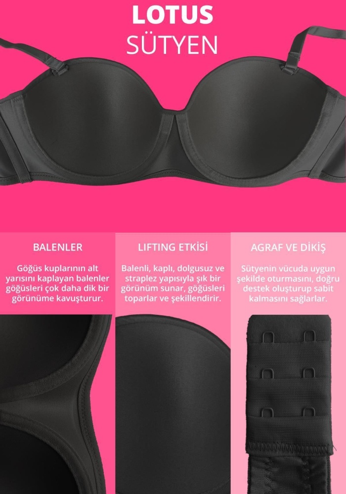 Balenli Toparlayıcı Dolgusuz Straplez Lotus Sütyen CH1100