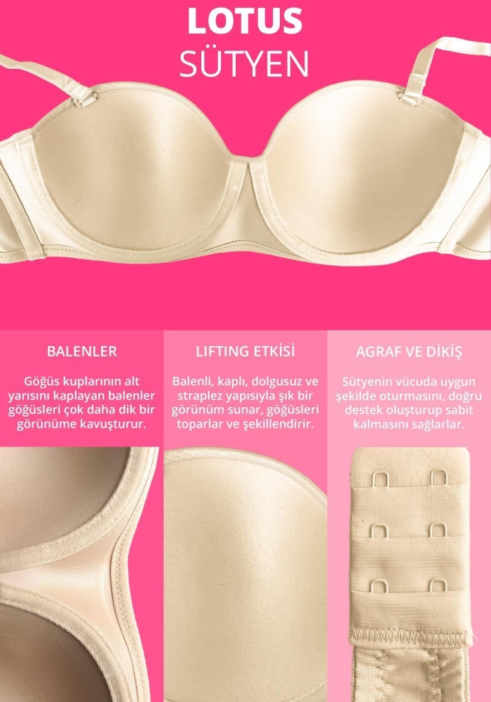 Balenli Toparlayıcı Dolgusuz Straplez Lotus Sütyen CH1100