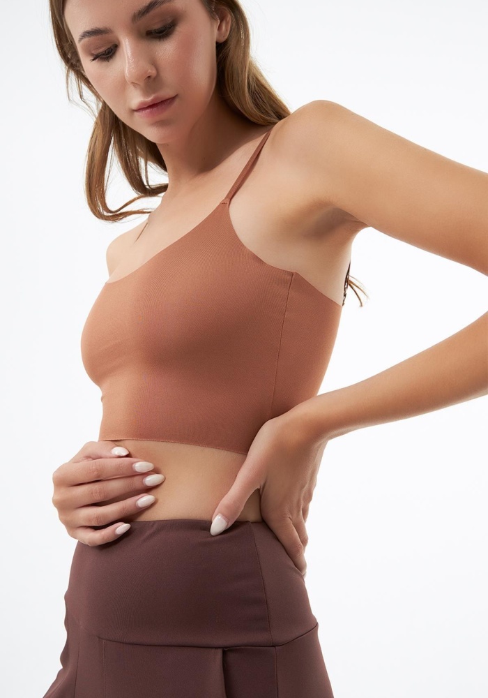 Ayarlanabilir İnce Askılı Lazer Kesim Kadın Crop Büstiyer CH1752