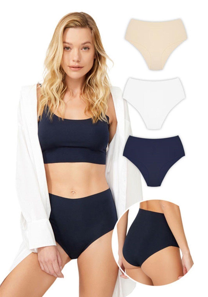 Yüksek Bel Basic Lazer Kesim Kadın Bikini Külot CH0296