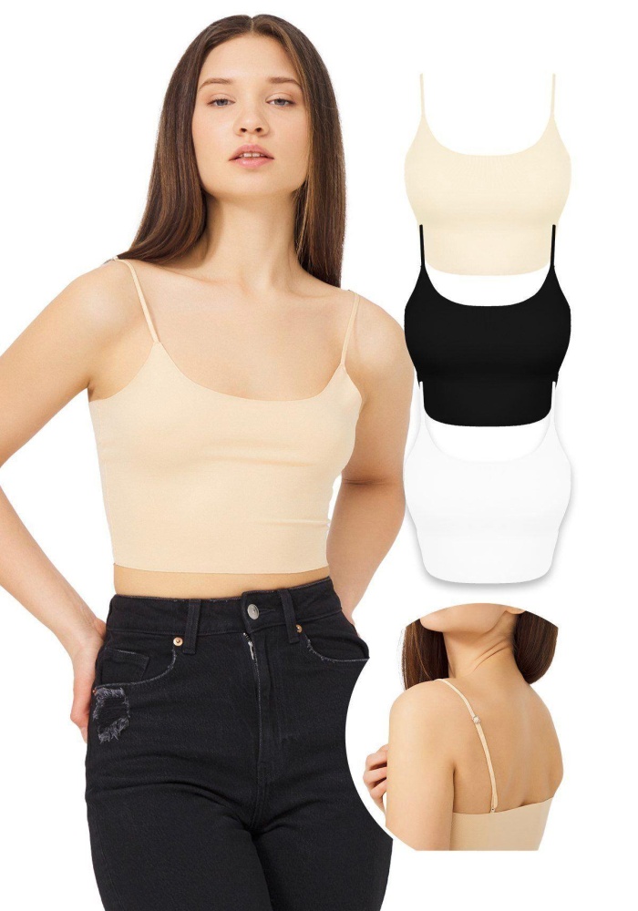 Ayarlanabilir İnce Askılı Lazer Kesim Kadın Crop Büstiyer CH1752