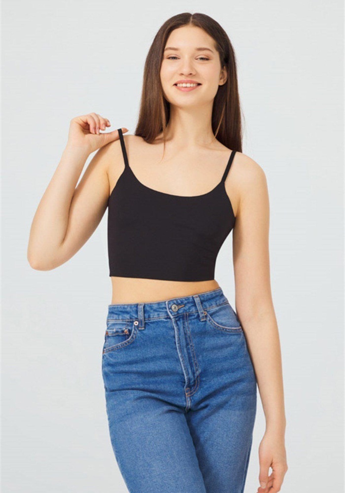 Ayarlanabilir İnce Askılı Lazer Kesim Kadın Crop Büstiyer CH1752