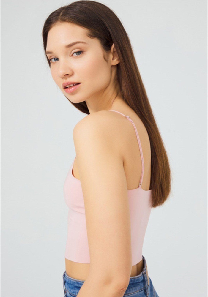 Ayarlanabilir İnce Askılı Lazer Kesim Kadın Crop Büstiyer CH1752