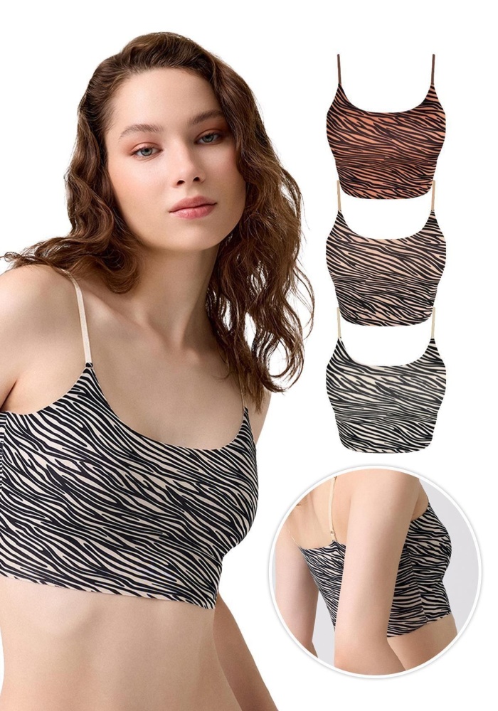 Desenli Lazer Kesim İnce Askılı Crop Top CH1760