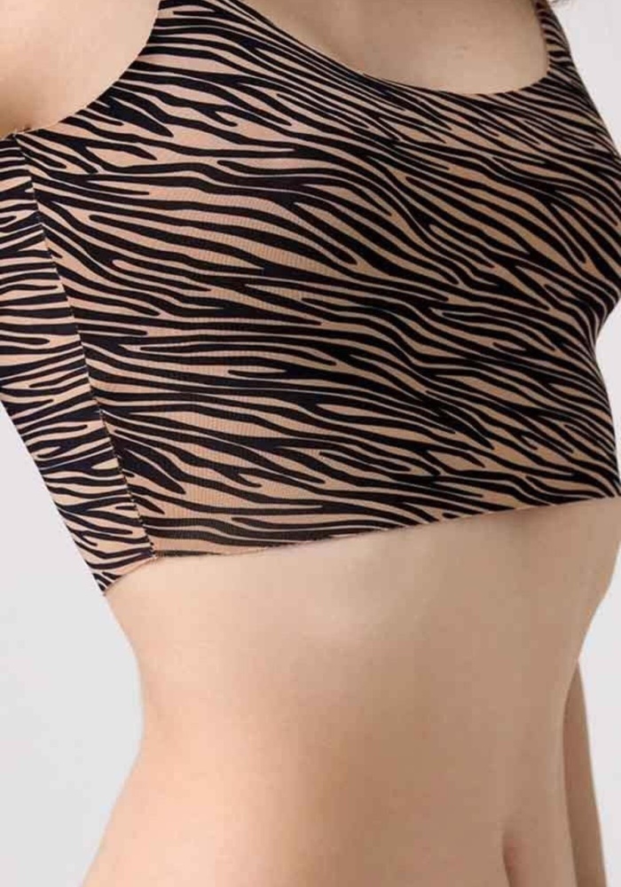 Desenli Lazer Kesim İnce Askılı Crop Top CH1760