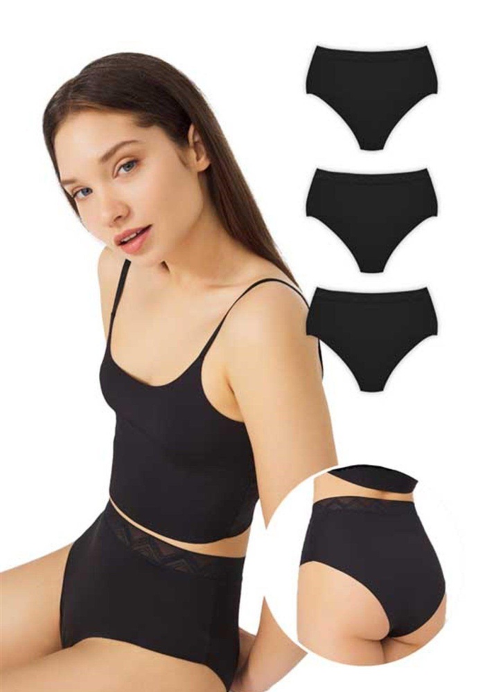 Desenli Lastikli Yüksek Bel Lazer Kesim Kadın Bikini Külot CH4039