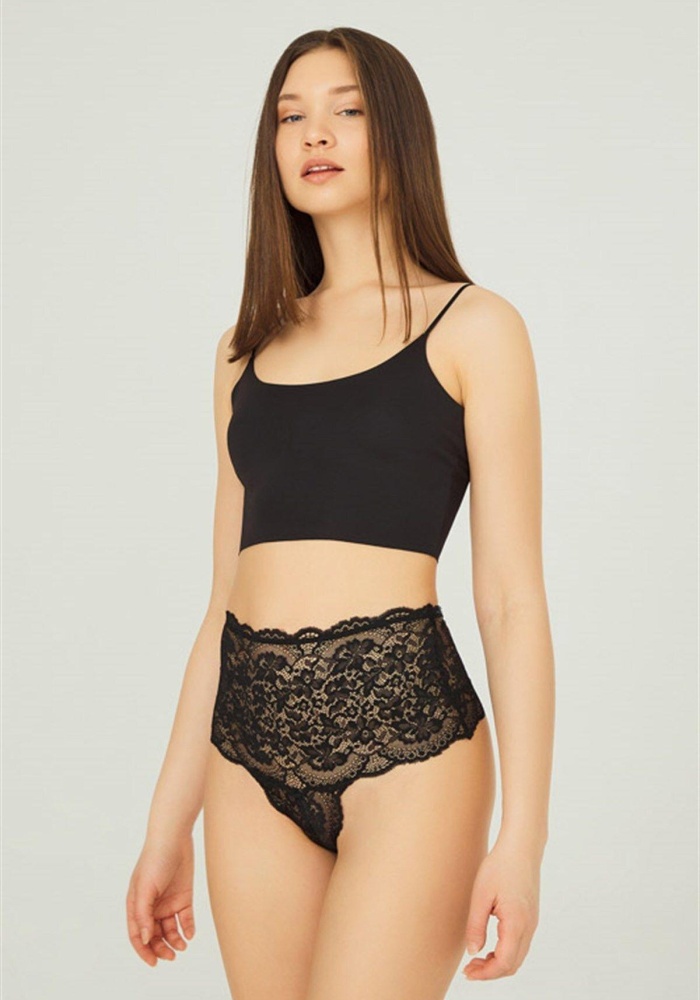 Dantelli Lastik Detaylı Yüksek Bel Kadın Tanga Külot CH6019