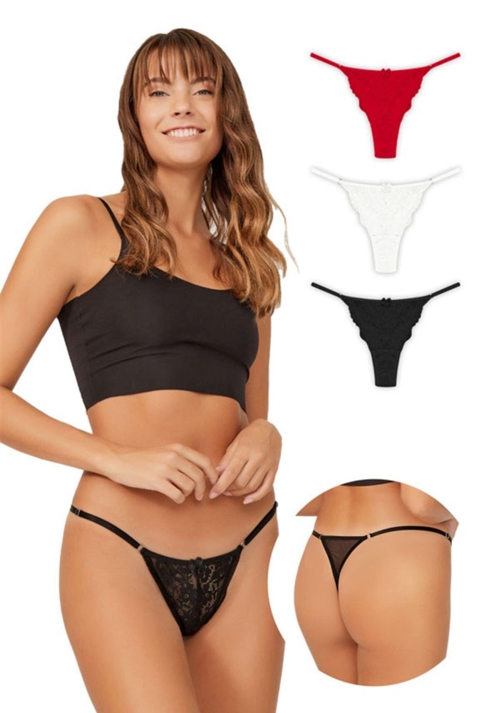 Önü Dantelli Tül Detaylı Kadın Tanga Külot CH6035