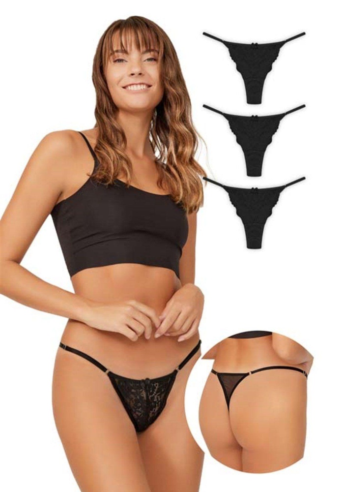 Önü Dantelli Tül Detaylı Kadın Tanga Külot CH6035