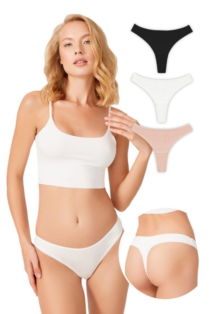 Basic Pamuklu Dantel Detaylı Kadın Tanga Külot CH6042