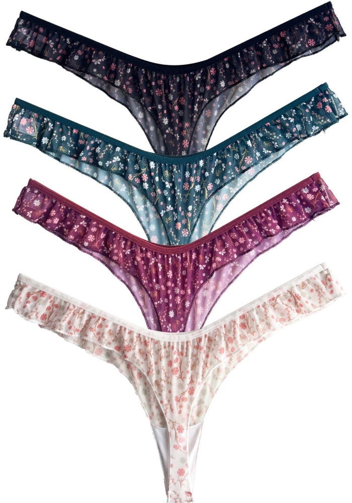 Çiçek Desenli Tül Kenarları Fırfırlı Tanga Külot CH6069