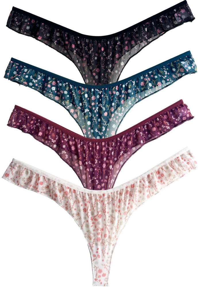 Çiçek Desenli Tül Kenarları Fırfırlı Tanga Külot CH6069