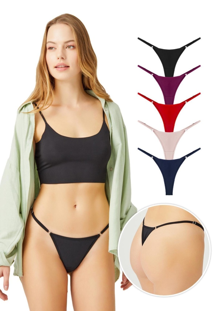 Pamuklu Beli Ayarlanır Kadın Tanga Külot CH6107