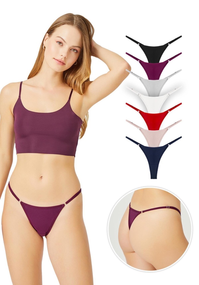 Pamuklu Beli Ayarlanır Kadın Tanga Külot CH6107