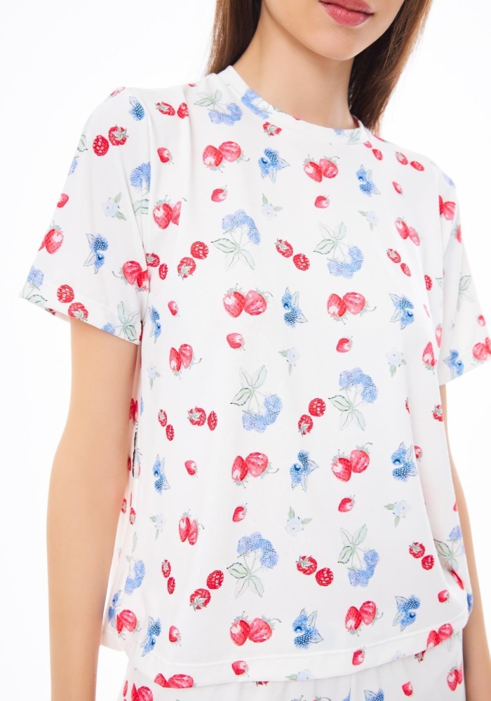 Desenli Yumuşak Dokulu Kısa Kollu Bisiklet Yaka Pijama Takımı CH1519