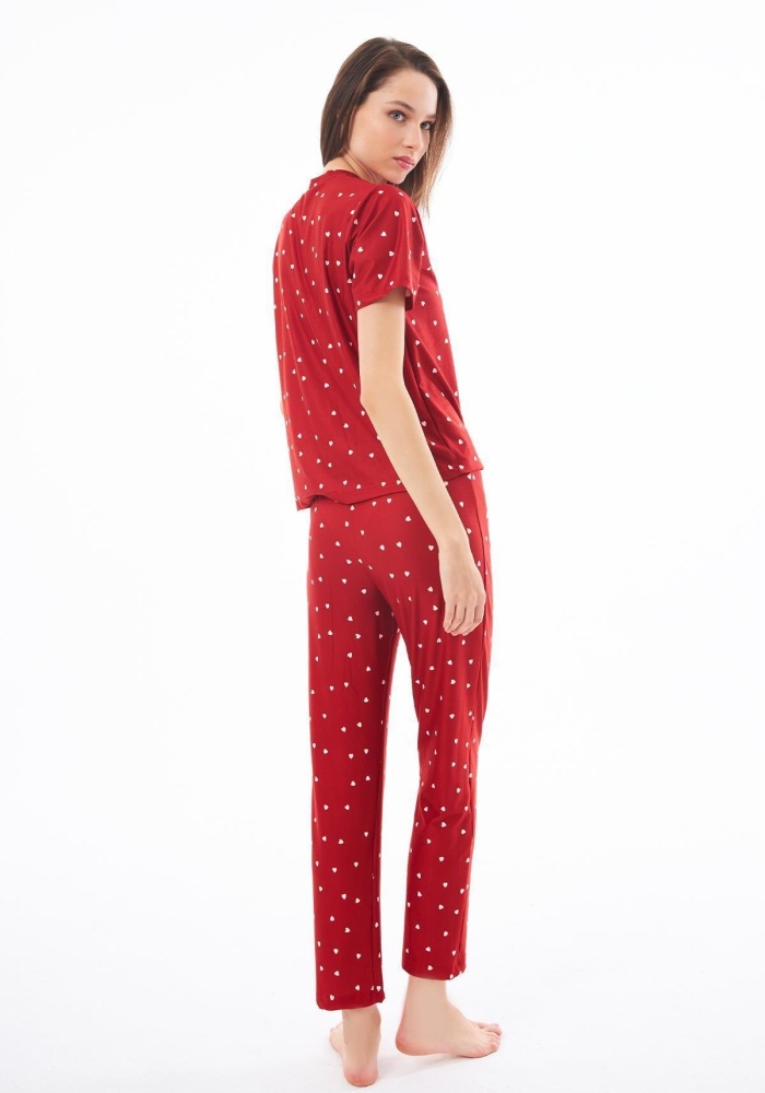 Desenli Yumuşak Dokulu Kısa Kollu Bisiklet Yaka Pijama Takımı CH1519